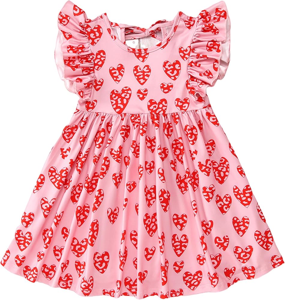 BOUTIKOME Mommy and Me Dresses Heart Print Matching Outfits Ruffle Backless Strap Summer Midi Dress for Mother Daughter