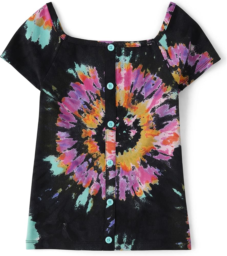 The Children's Place Girls' Short Sleeve Printed Rib Top