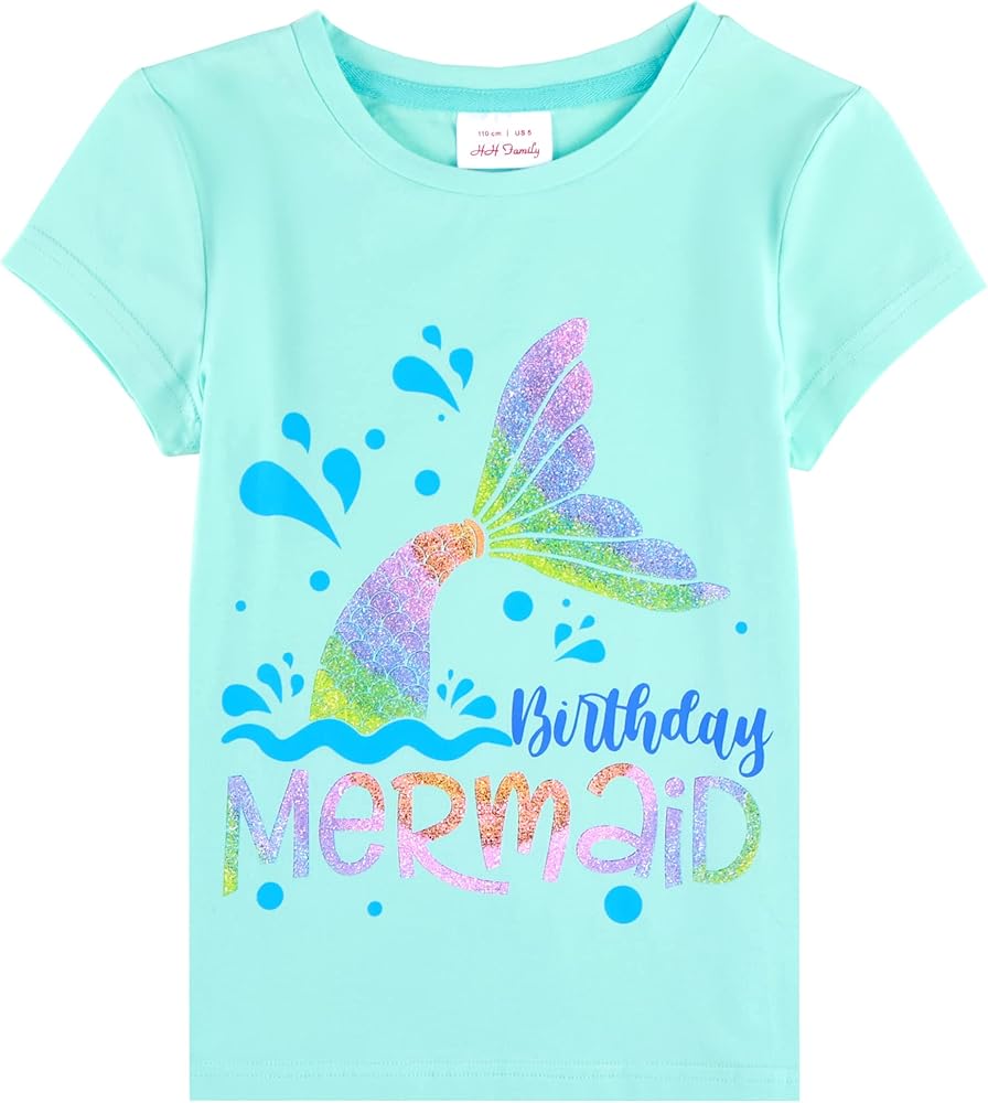 HH Family Birthday Girl Shirt Unicorn Mermaid Birthday Shirt Casual T-Shirt Birthday Top Tee