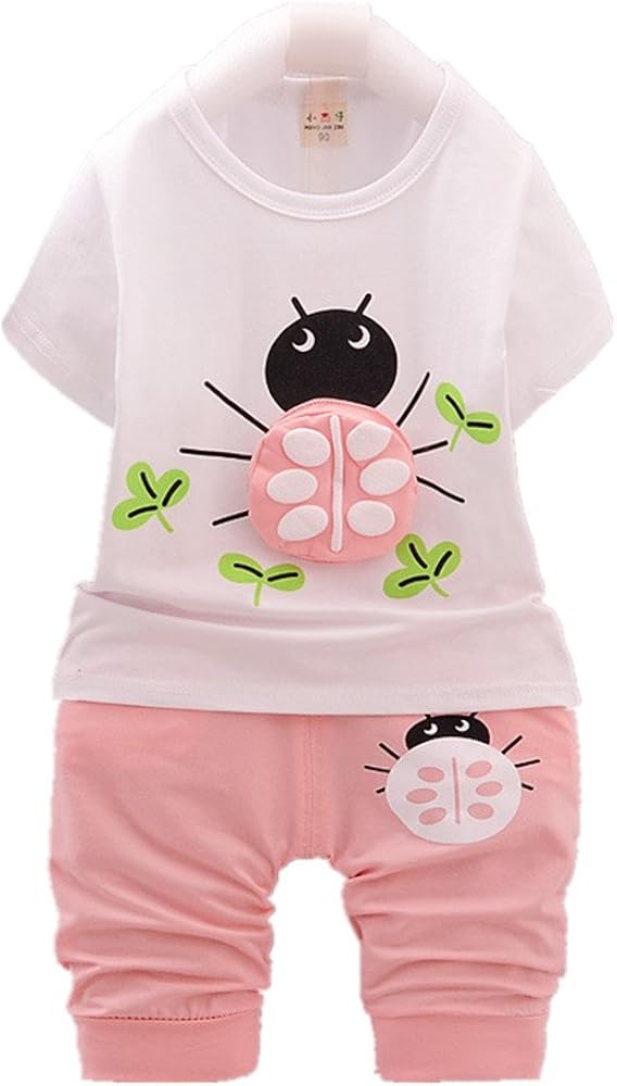 JIYE Little Girls' 2 Piece Shorts Clothing Set 3D Ladybug Summer Outfits