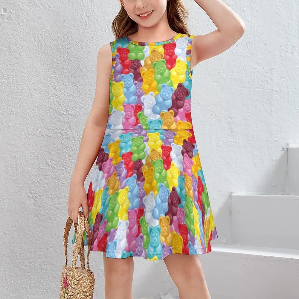 Gummy Bears Candies Girls' Dress Sleeveless Tank Dress Beach Sundress Casual Party Dresses