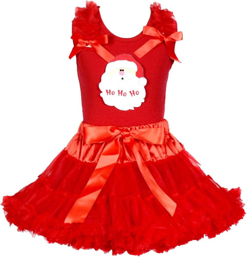 Petitebella Santa Claus Face Red Shirt Red Skirt Outfit Set 1-8y