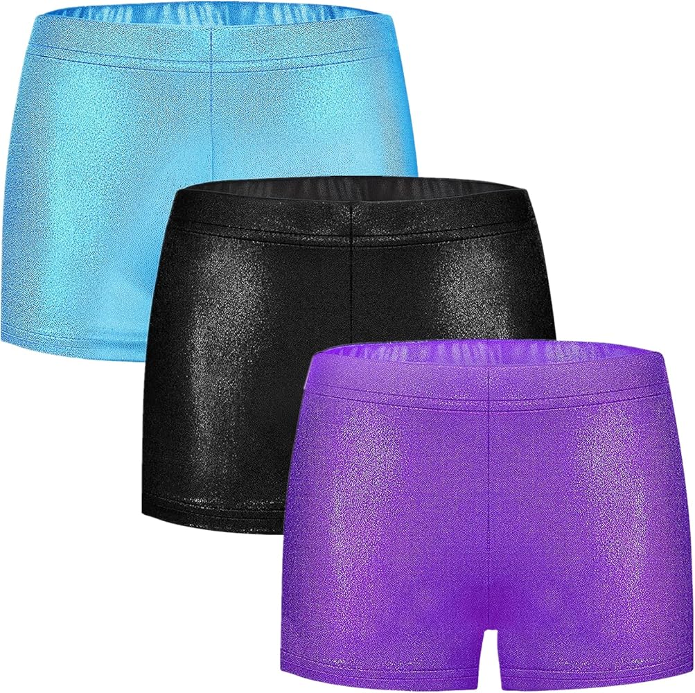 Girls Dance Short for Gymnastics Athletic Shorts Sparkle Glitter Tumbling Bottoms 4-5T