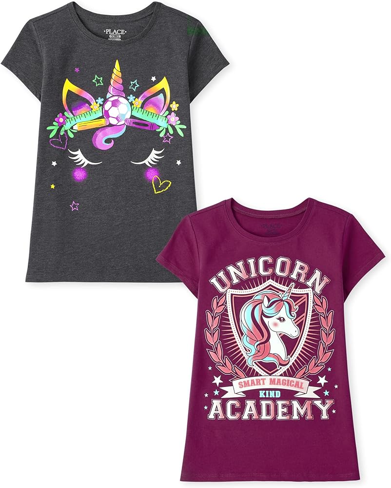 The Children's Place Girls' Unicorn Short Sleeve Graphic T-Shirts, Multipacks