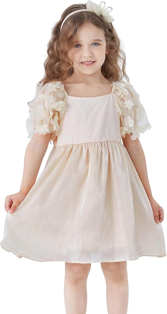 PATPAT Toddler Girl's Tulle Dress Contrast Mesh Puff Short Sleeve A Line Party Dress 3-6 Years