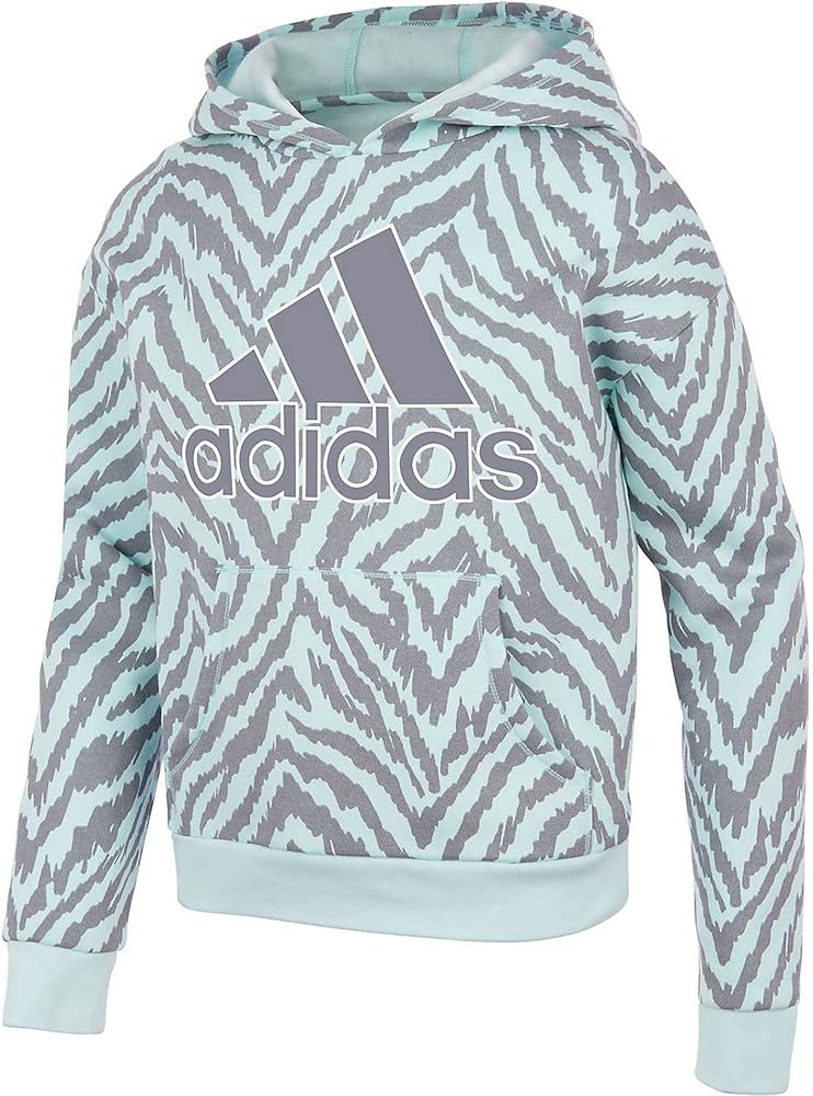 adidas Girl's All Over Print Fleece Hooded Pullover (Big Kids) Halo Mint SM (7-8 Big Kids)