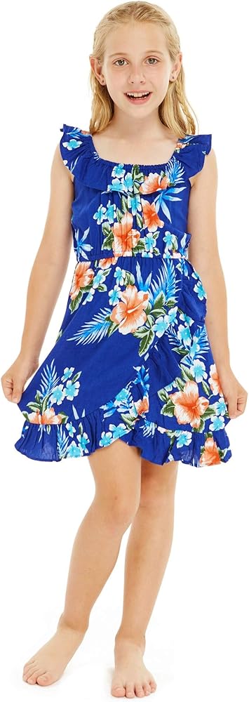 Girl Ruffle Wrap Hawaiian Luau Dress in Hibiscus