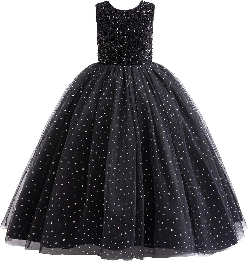 Glamulice Christmas Flower Girls Sparkle Tulle Dress Sequin Vintage Dresses Kids Holiday Party Photo Shoot Ball Gown