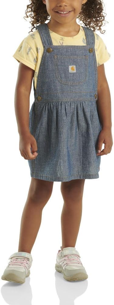 Carhartt Kid's CG9894 Short-Sleeve Print T-Shirt and Denim Jumper Set - Girls