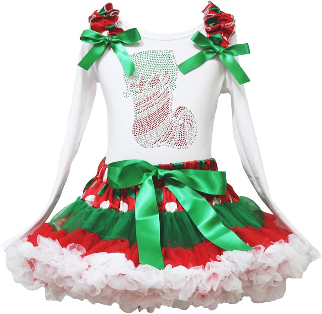 Petitebella Christmas Dress Rhinestone Xmas Socks Cotton L/s Shirt RWG Polka Dots Skirt 1-8y