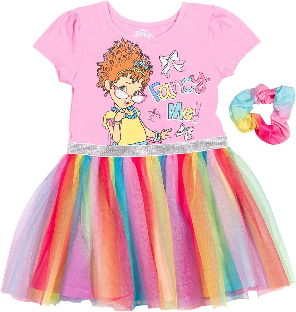 Disney Fancy Nancy Girls Short Sleeve Tutu Dress with Scrunchy Toddler to Big Kid