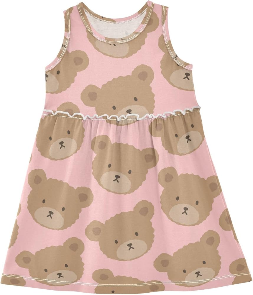 Girls Summer Dress Girls Sleeveless Dress Cartoon Teddy Bears Girls Sundress 2-8 Years