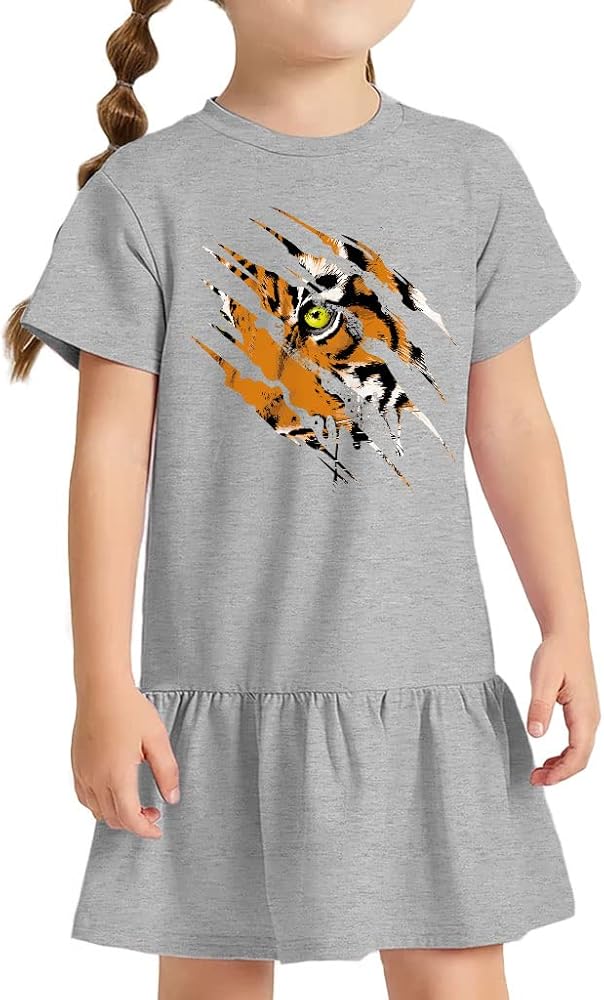 Cool Tiger Toddler Rib Dress - Wild Animal Girls' Dress - Printed Toddler Dress