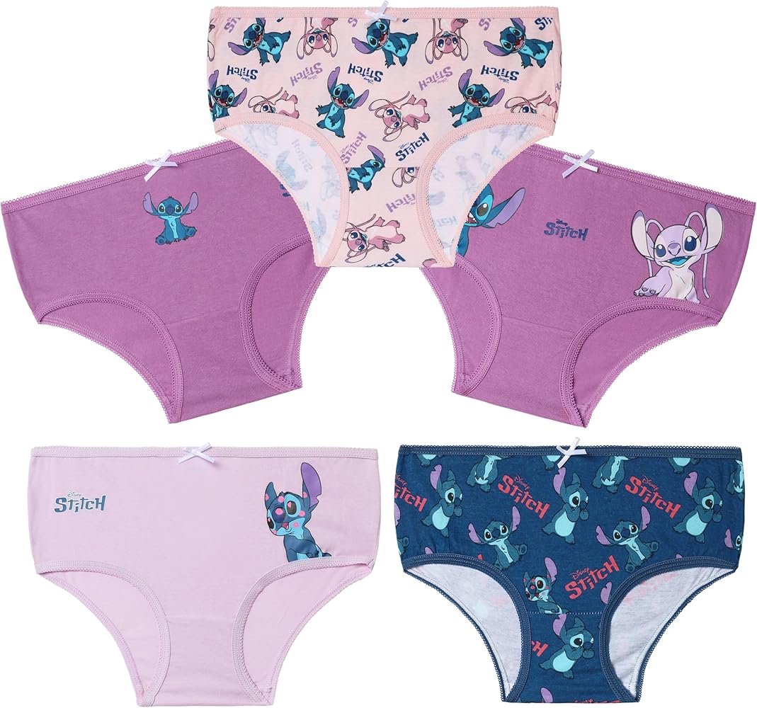 Disney Stitch Girls Panties, Comfy Breathable Cotton Underwear for Kids and Teenagers, Pack of 5 - Stitch Gifts