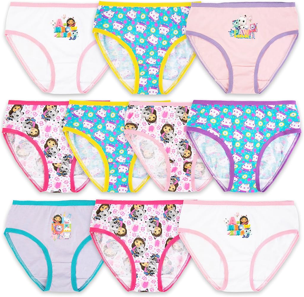 Gabby's Dollhouse Girls' Amazon Exclusive 10-Pack of Soft 100% Combed Cotton Underwear, 2/3t, 4t, 4, 6 and 8