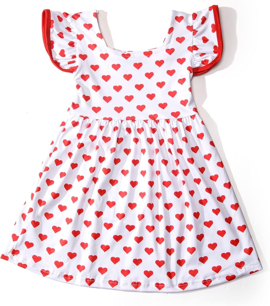 Toddler Girls Valentine's Day Twirl Dress Love and Heart Long Sleeve Dresses