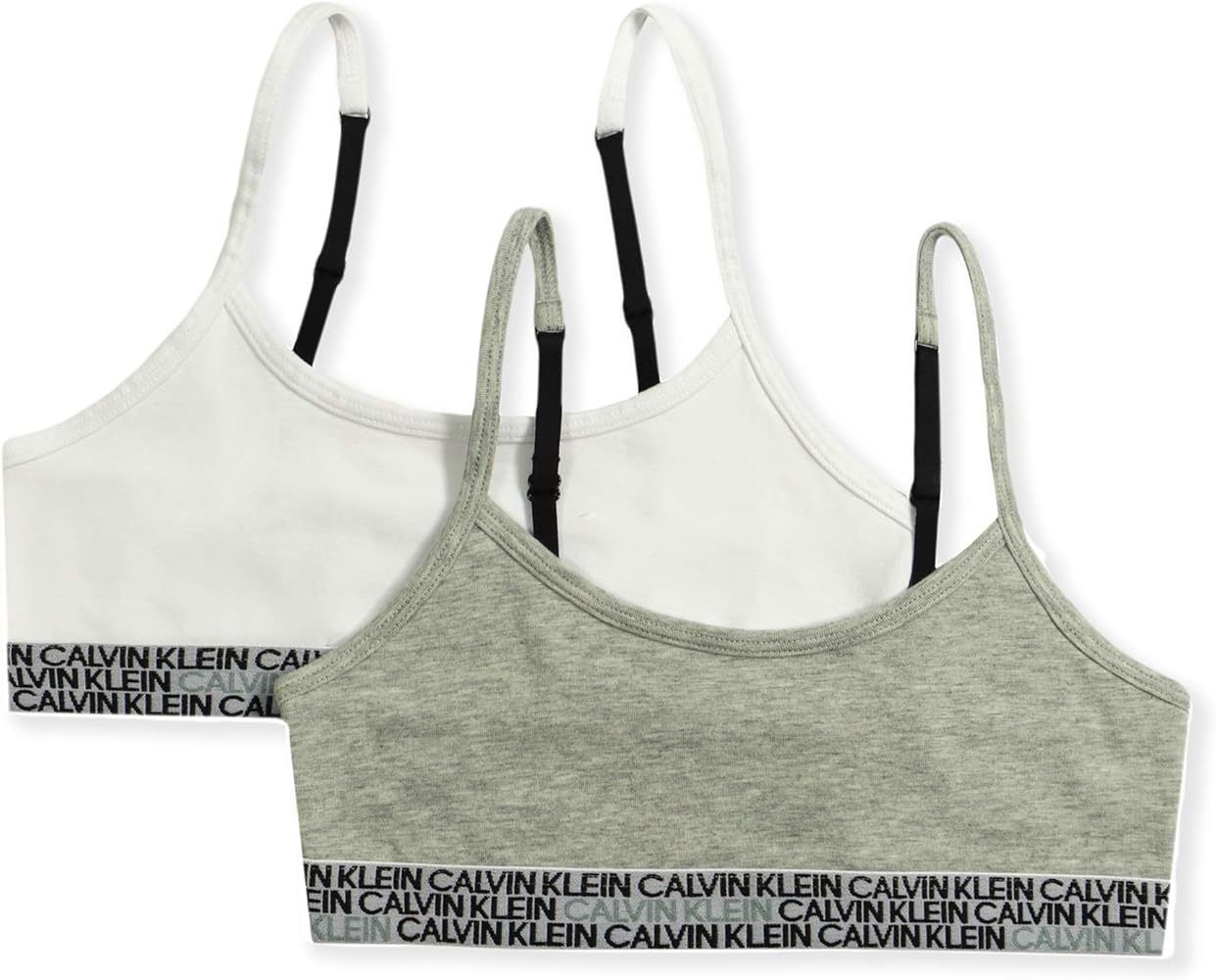 Calvin Klein Girls' Cotton Training Bralette with Adjustable Straps - Comfortable and Supportive | 2 Pack | Heather Grey/White | Medium