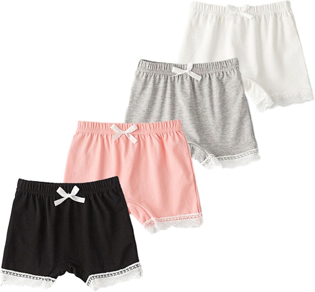 4Pcs Little Girls Kids Lace Trim Bowknot Slim Elastic Safety Short Panties Dancewear