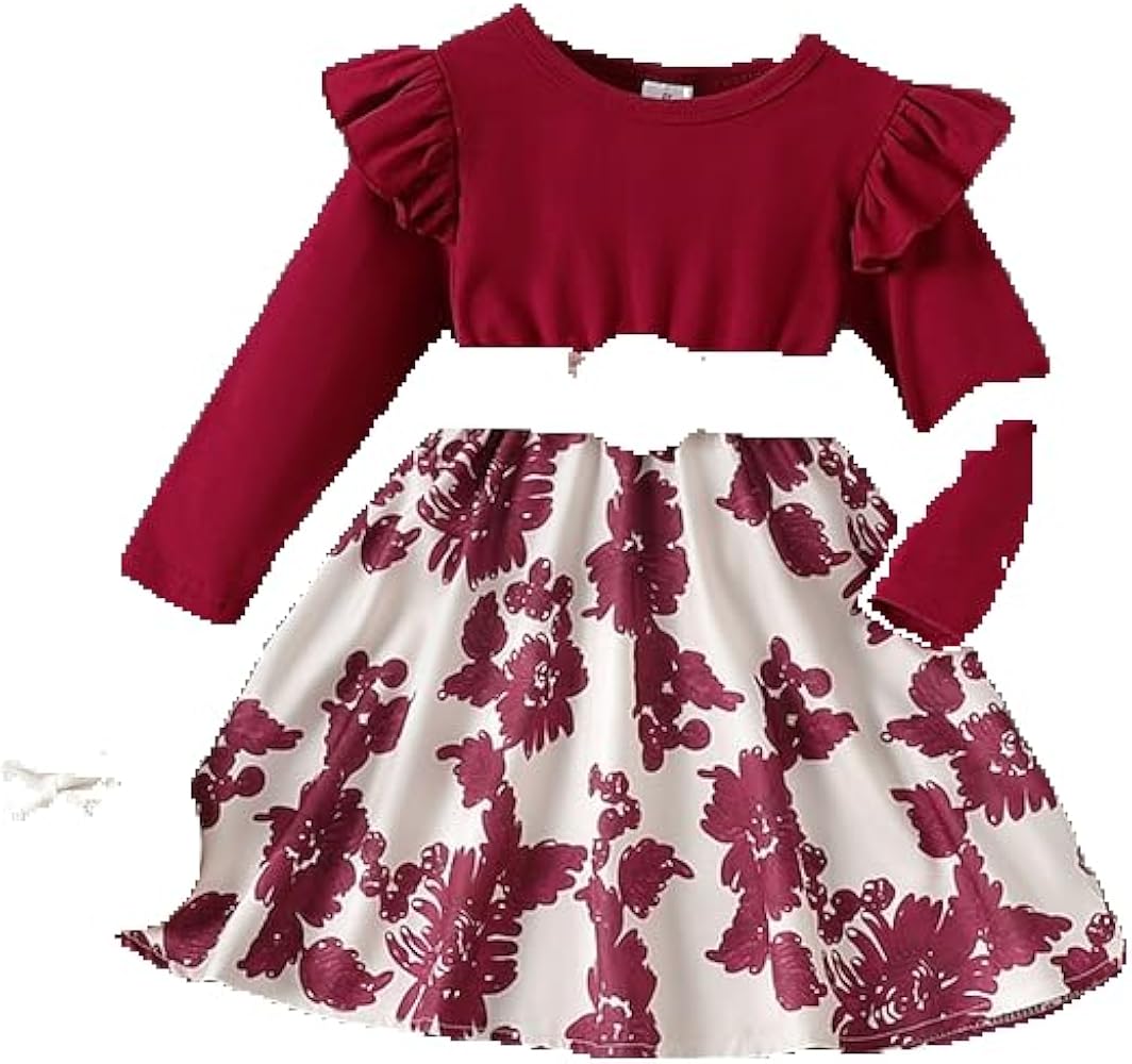 Kids Girls' Dress Floral Long Sleeve Outdoor Ruffle Fashion Cute Streetwear Polyester