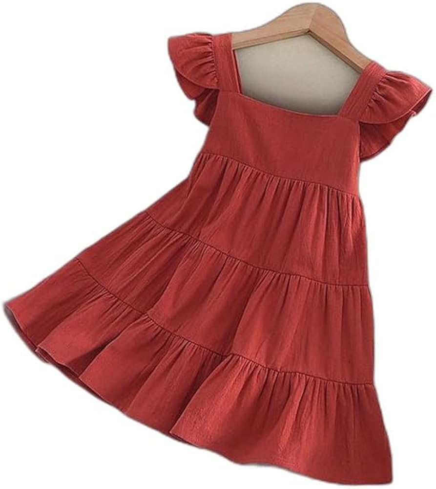 Kids Girls' Dress Solid Color Short Sleeve Outdoor Ruffle Vacation Fashion Cute