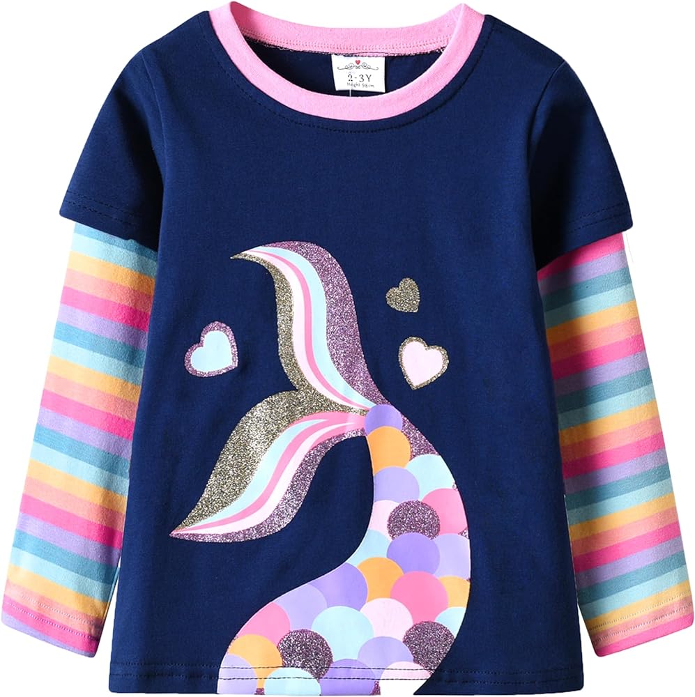 VIKITA Girls Shirts Winter Long Sleeve Rainbow Sleeve Tops for Daily Casual Wearing,2-12 Years