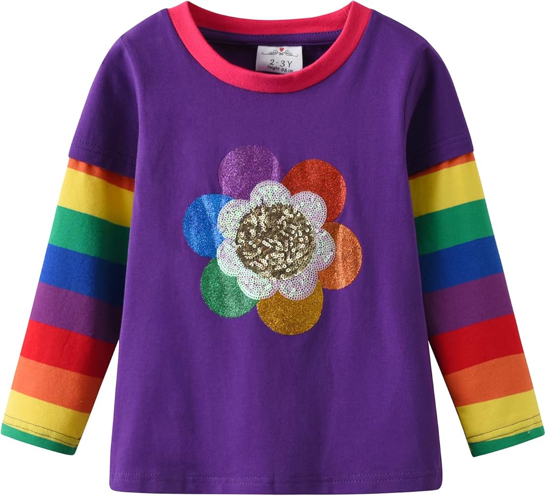 VIKITA Girls Shirts Winter Long Sleeve Rainbow Sleeve Tops for Daily Casual Wearing,3-12 Years