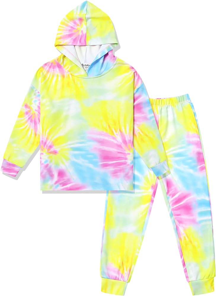 Jxstar Girls Clothes Set Tie Dye Hoodie Pullover Tracksuit Sweatsuits Outfits Sweatpants