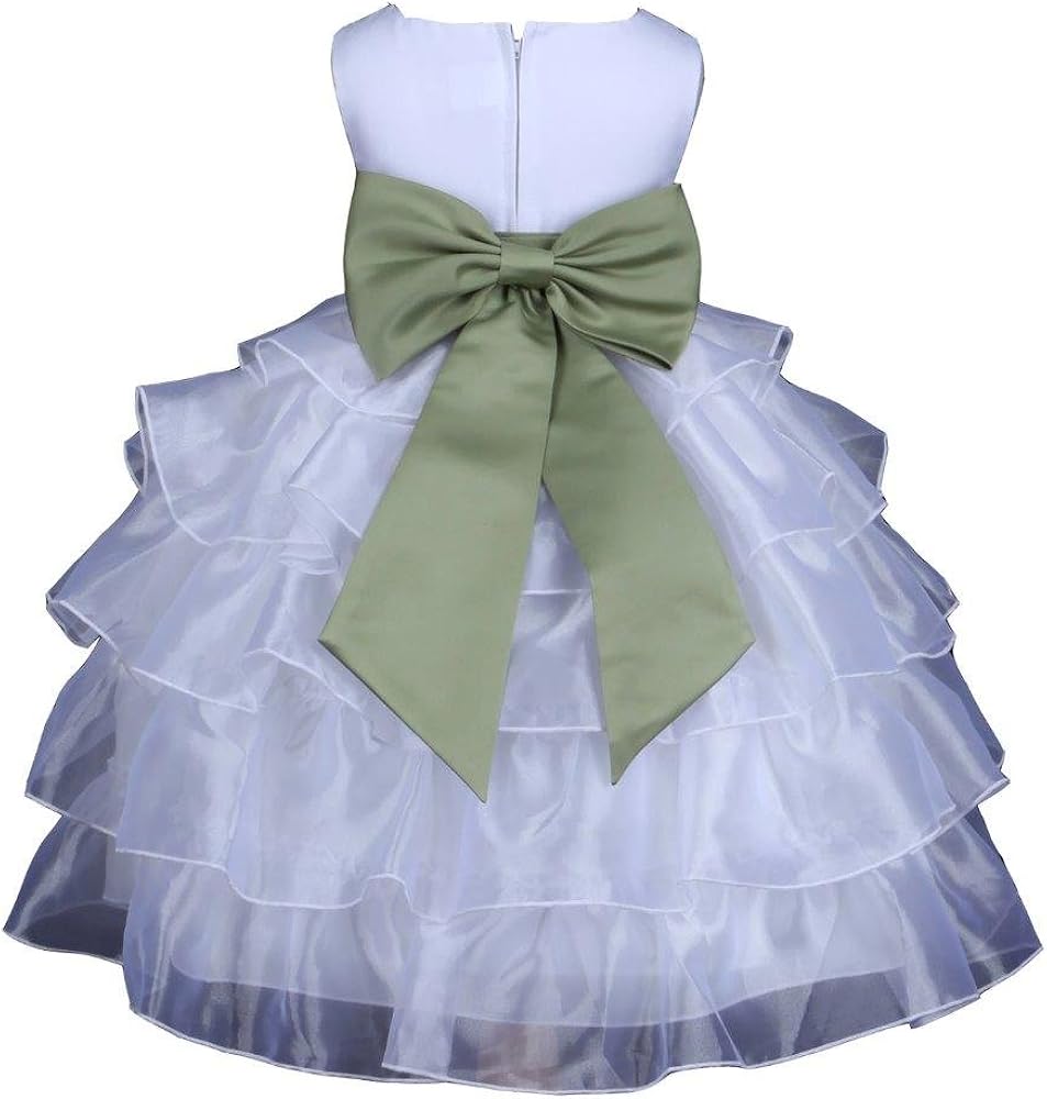 Pink Promise Girls' Ivory Wedding Tiered Organza Flower Dress with Bow