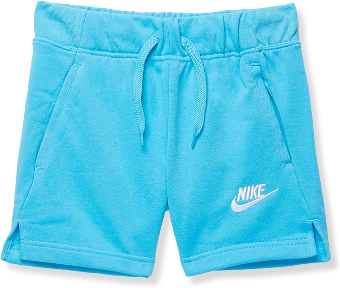 Nike Girl's NSW Club French Terry Shorts (Little Kids/Big Kids) Baltic Blue/White XL (16 Big Kid)