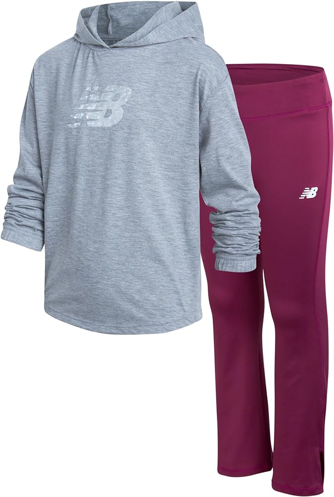 New Balance Girls' Sweatsuit Set - 2 Piece Active Fleece Sweatshirt and Yoga Pants - Kick Flare Leggings Set for Girls, 7-12