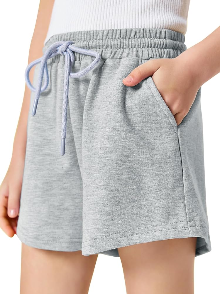 Haloumoning Girls Elastic Waist Drawstring Sweat Shorts 5-14 Years