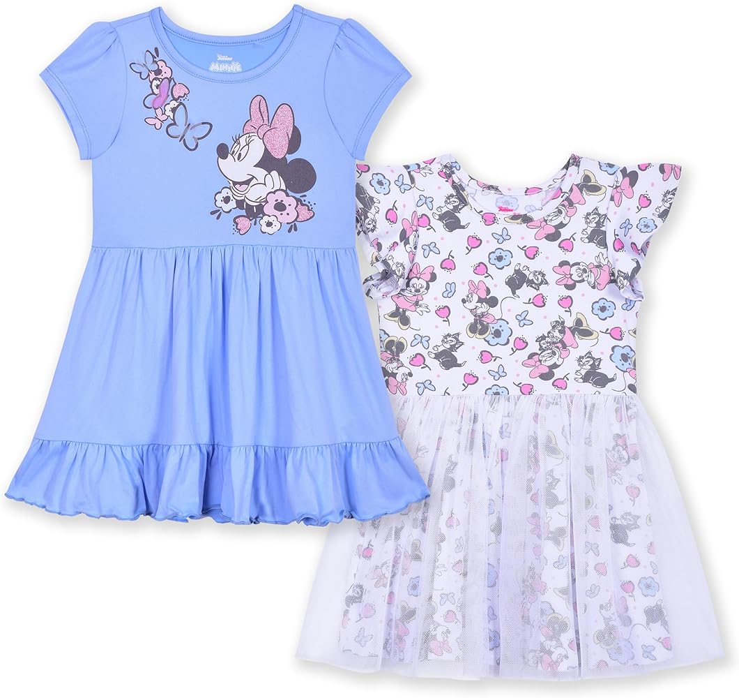 Disney Minnie Mouse Girls 2 Pack Short Sleeve Dress for Toddlers and Big Kids