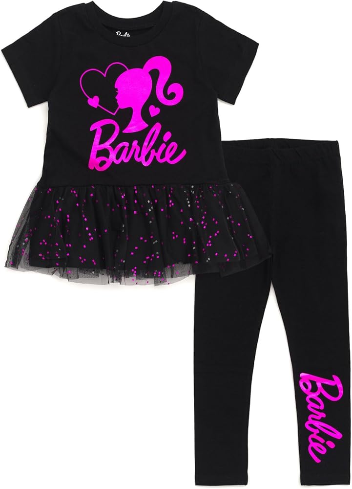 Barbie Girls Metallic Print Peplum T-Shirt and Pants Toddler to Big Kid