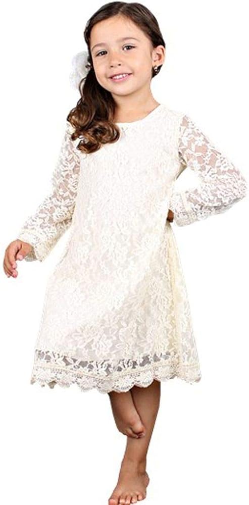 Bow Dream Short Lace Flower Girl Dress with Illusion Sleeves