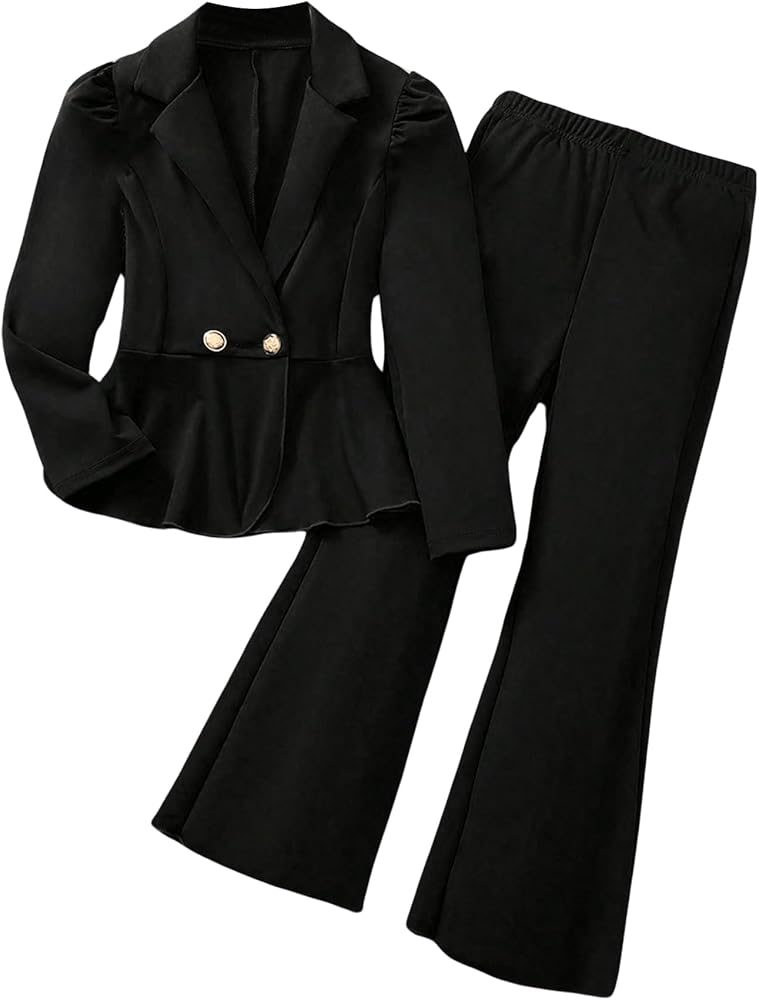 Milumia Girl's 2 Piece Outfits Ruffle Long Sleeve Button Blazer and Pants