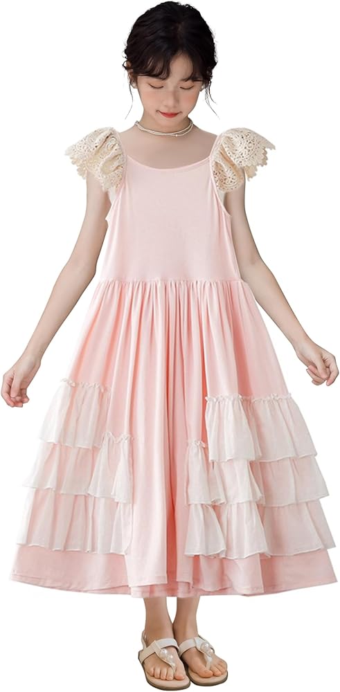 Princess Girls Maxi Long Dress, Flower Girl Summer Boho Party Dress, School Dance Photoshoot Dresses