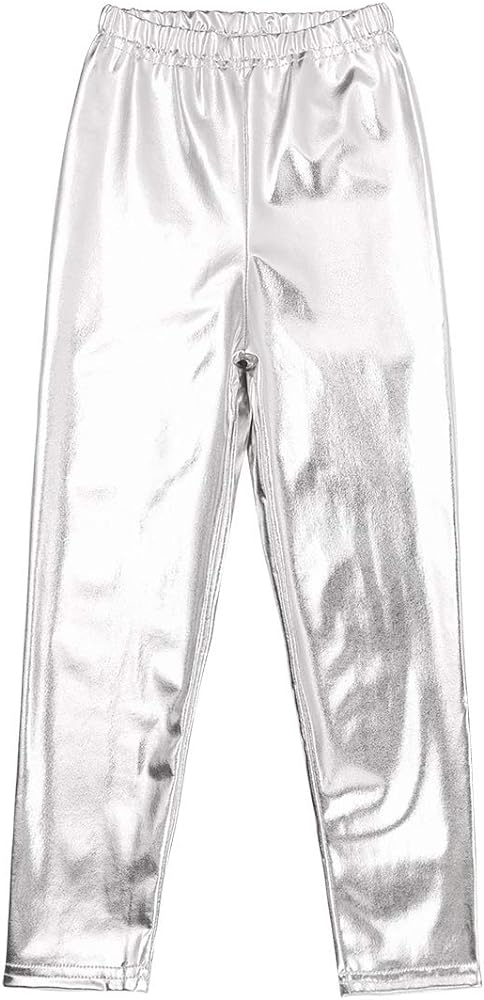 Kids Girls Shiny Metallic Leggings Elastic Waist Stretchy Dance Pants Slim Fit Jeggings Gymnastic Performance Dancewear