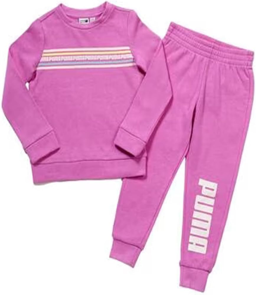 PUMA Girls Logo Fleece Pullover & Joggers Set (Mauve Pop, 2T)