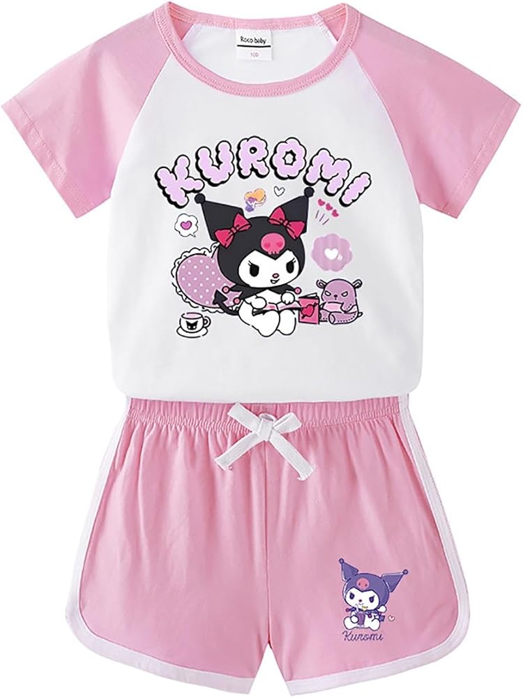 Kuromi Graphic T Shirt and Shorts Set Girls Short Sleeve 2 Piece Lounge Sets Cartoon Summer Active Tracksuit