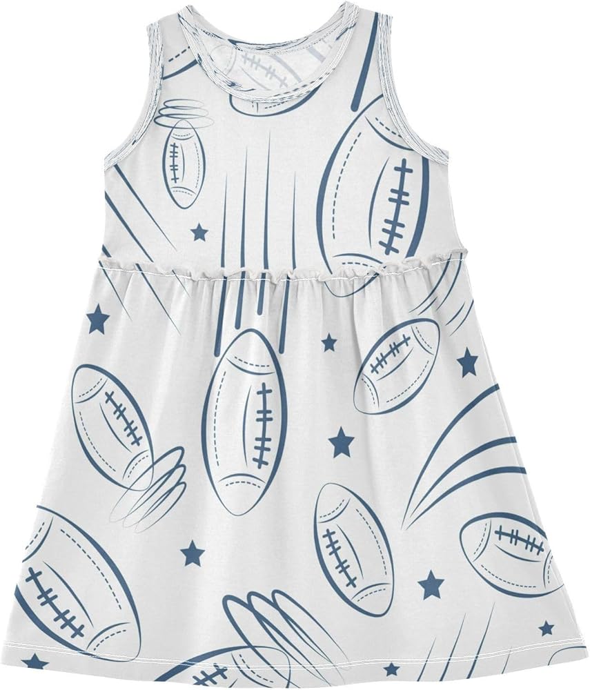 Summer Girl Dresses Navy Blue Football Ball Cotton Sleeveless Dress for Girl Toddler Casual Dresses