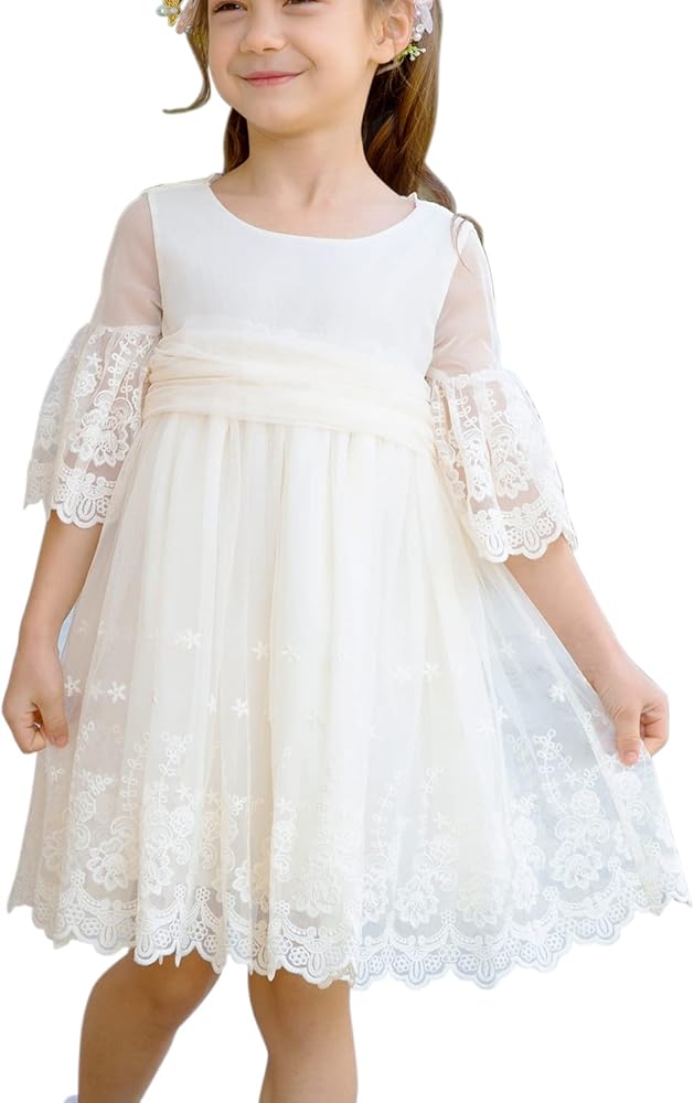 Flower Girls Dress Lace Tulle Dresses for Girls Toddler Girls Wedding Party Dress