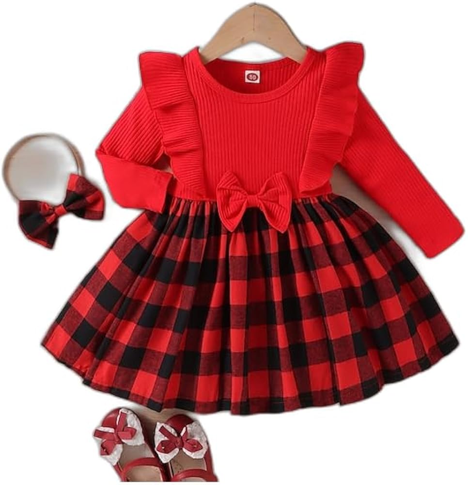 Kids Girls' Dress Plaid Long Sleeve Outdoor Ruffle Fashion Cute Streetwear Cotton