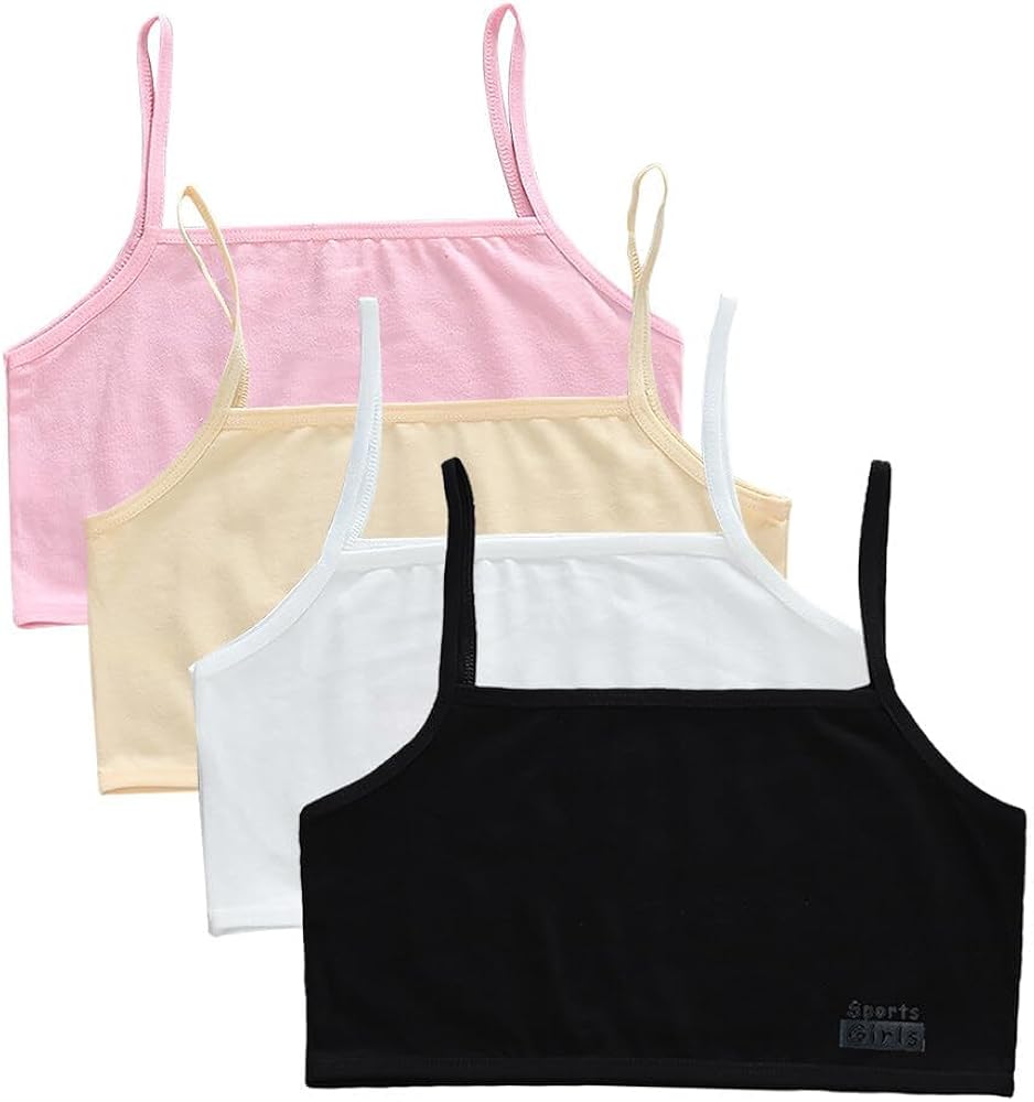 Training Bras for Girls 8-12 Years Old, Pack of 4 Girls Bras Solid Color Soft Cotton Girls Sports Bras