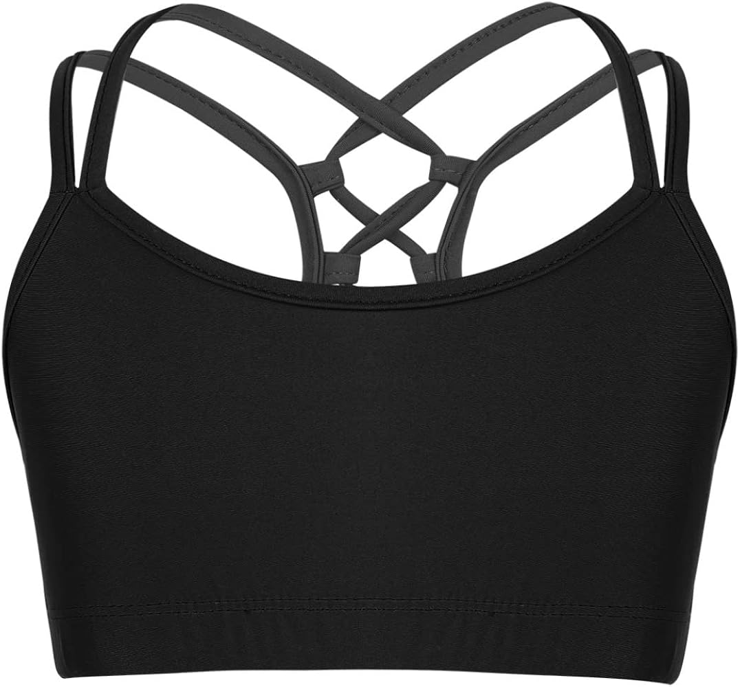 Kids Girls Sleeveless Tank Top Crop Criss-Cross Back Undershirts Bra Solid Basic Cami Tops