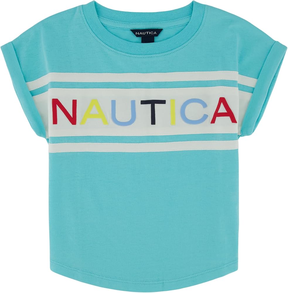 Nautica Girls' Short Sleeve Graphic Logo T-Shirt, Everyday Casual Wear, Soft & Comfortable Fit