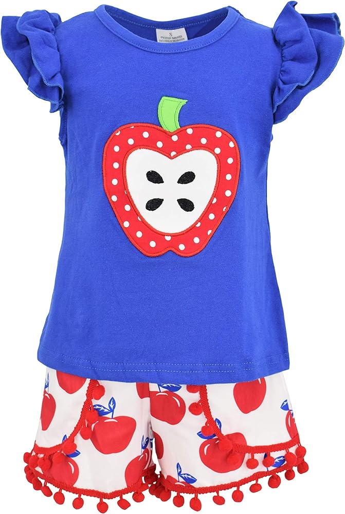 Unique Baby Girls Back to Grade School 2pc Apple Boutique Shorts Set