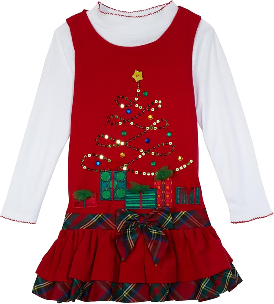 Bonnie Jean Little Girls' Corduroy Jumper Set With Sequin Tree Applique