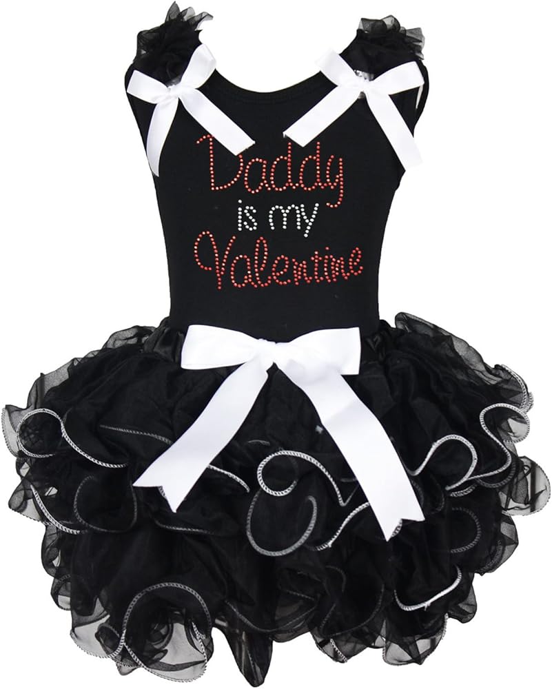 Petitebella Daddy Is My Valentine Dress Black Cotton Shirt Black Petal Skirt Girl Set 1-8y