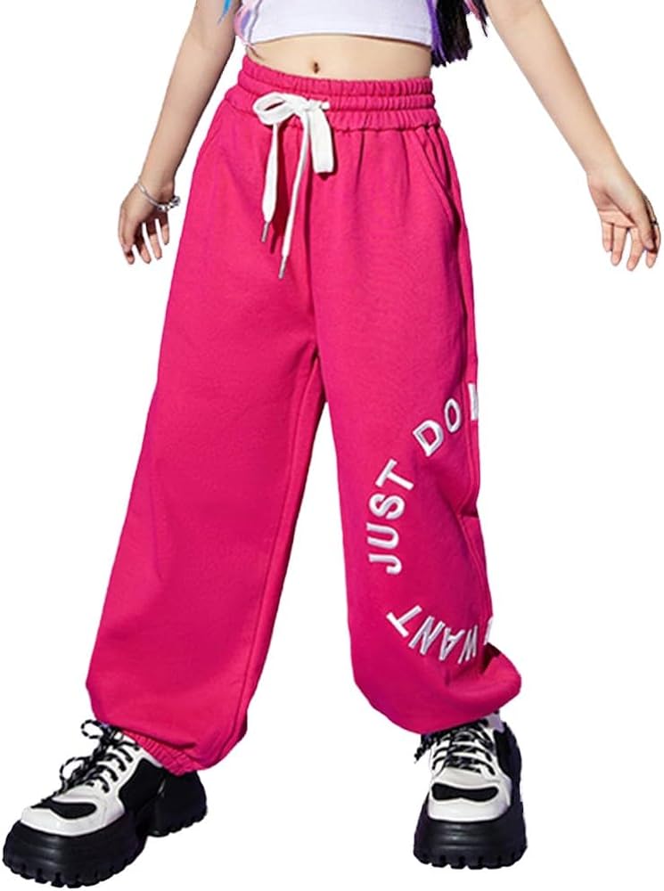 Rolanko Girls' Jogger Pants Active Kids Sweatpants with Pocket Hip Hop Streetwear Trousers 4-14 Years