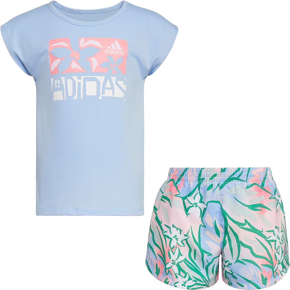 adidas girls 2-piece Tee & All Over Print Woven Short Set